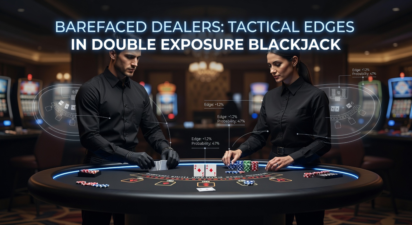 Close-up of a Double Exposure Blackjack table showing both dealer cards face up, highlighting the barefaced advantage for players