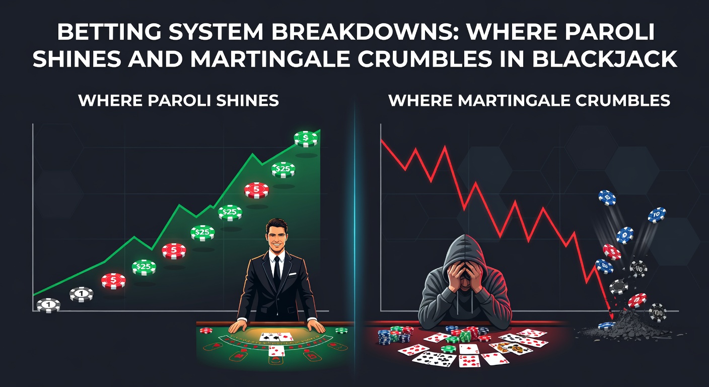 Blackjack table setup with stacks of colored chips demonstrating progressive betting patterns in a casino environment