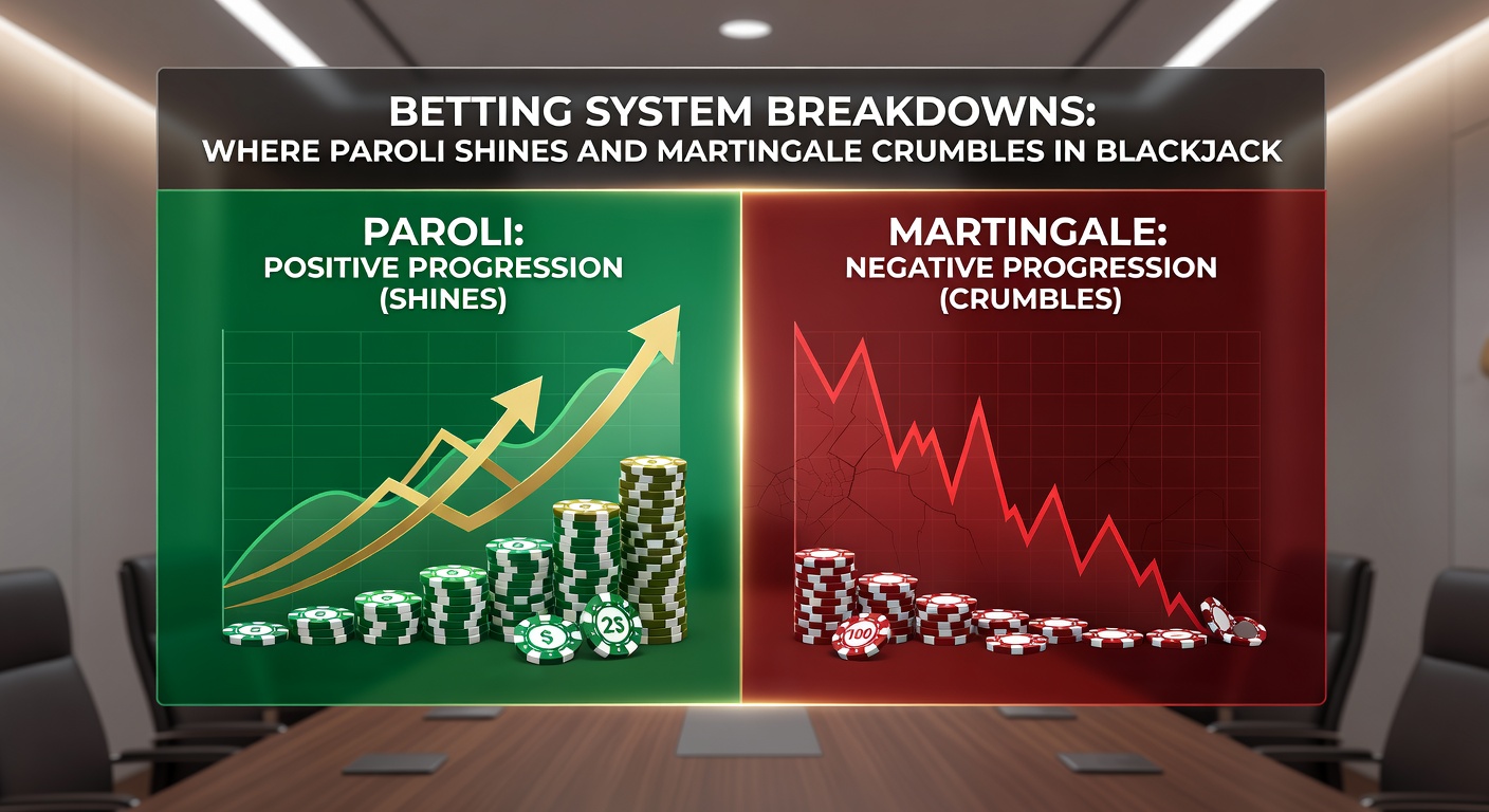 Close-up of a player's hand placing escalating chip bets on a digital blackjack interface, highlighting Paroli progression during a winning streak