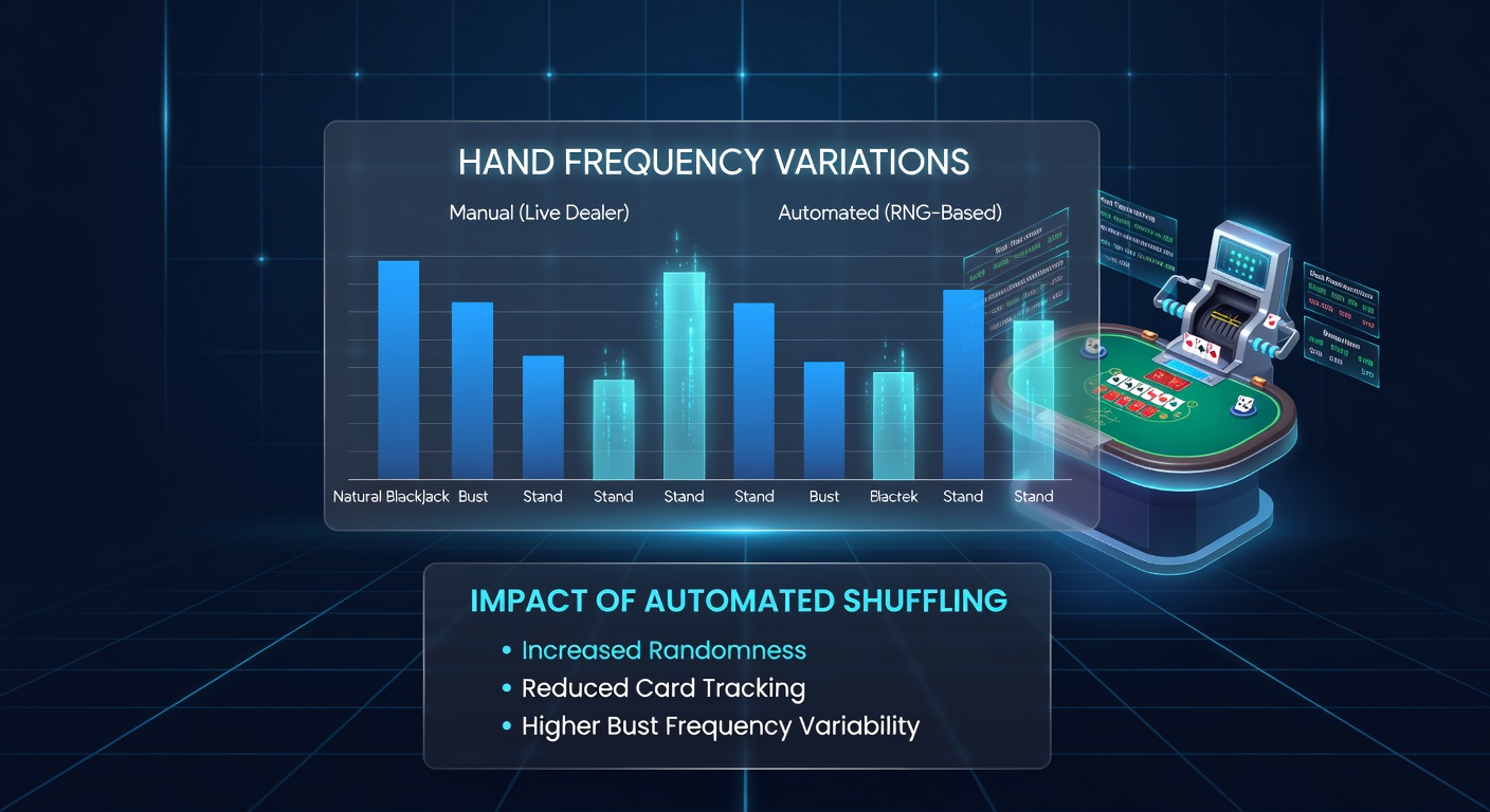 Close up view of virtual blackjack interface displaying real time hand statistics and automated shuffle indicators