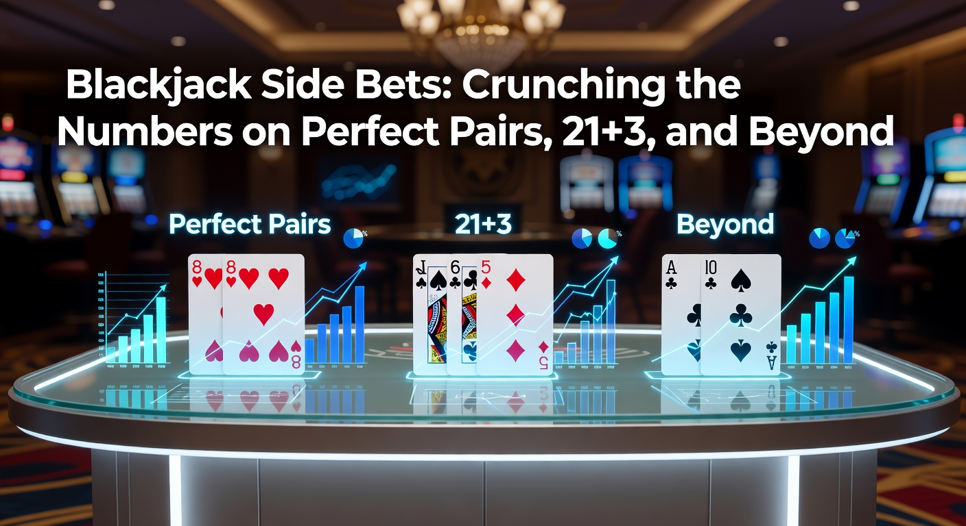 Vibrant blackjack table showing side bet options like Perfect Pairs and 21+3 illuminated amid cards and chips
