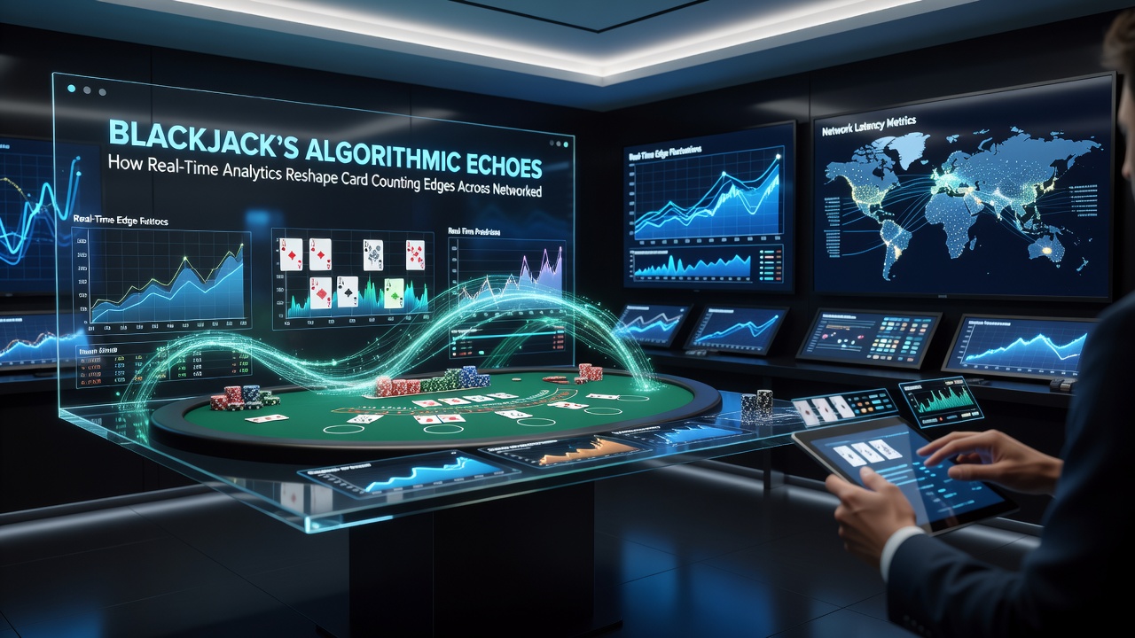 Analytics dashboard showing real-time card distribution heatmaps and betting pattern alerts across connected blackjack tables