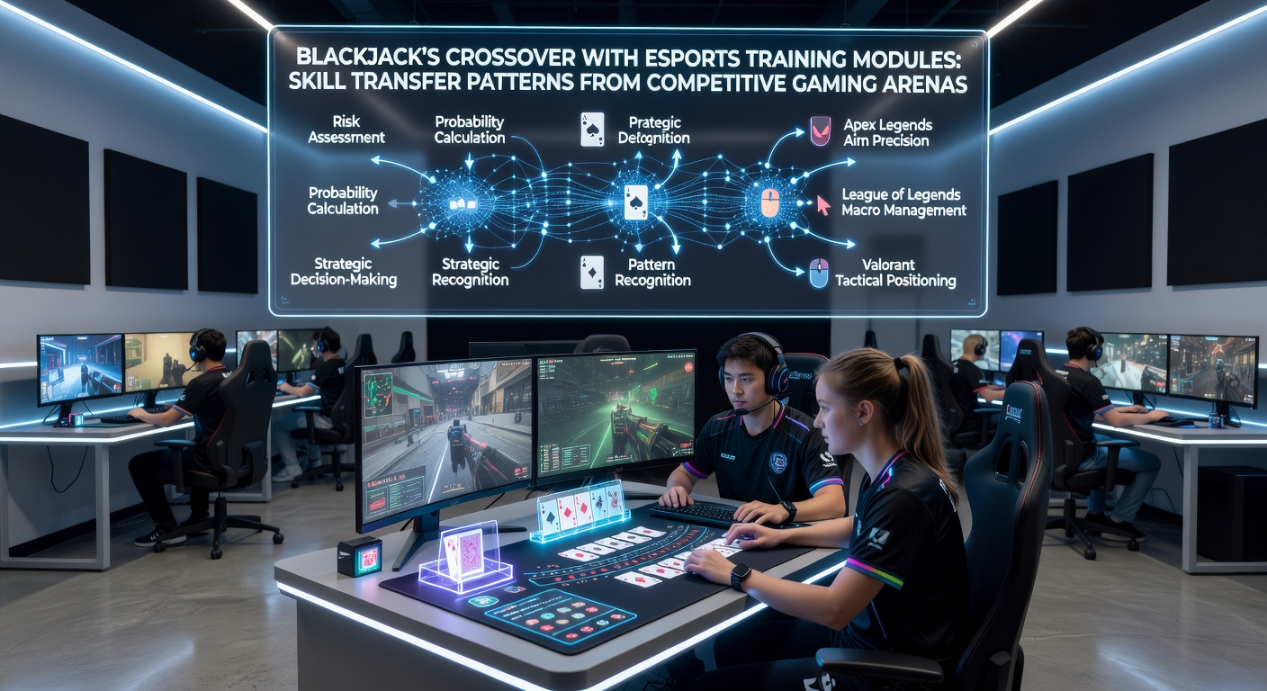 Esports training setup showing players analyzing decision trees that overlap with blackjack strategy modules