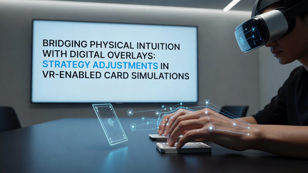 VR headset user interacting with digital card table overlay showing strategy indicators