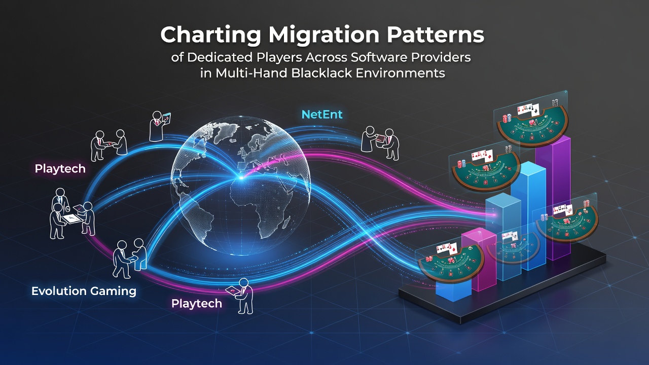 Infographic displaying player movement trends between leading multi-hand blackjack software platforms