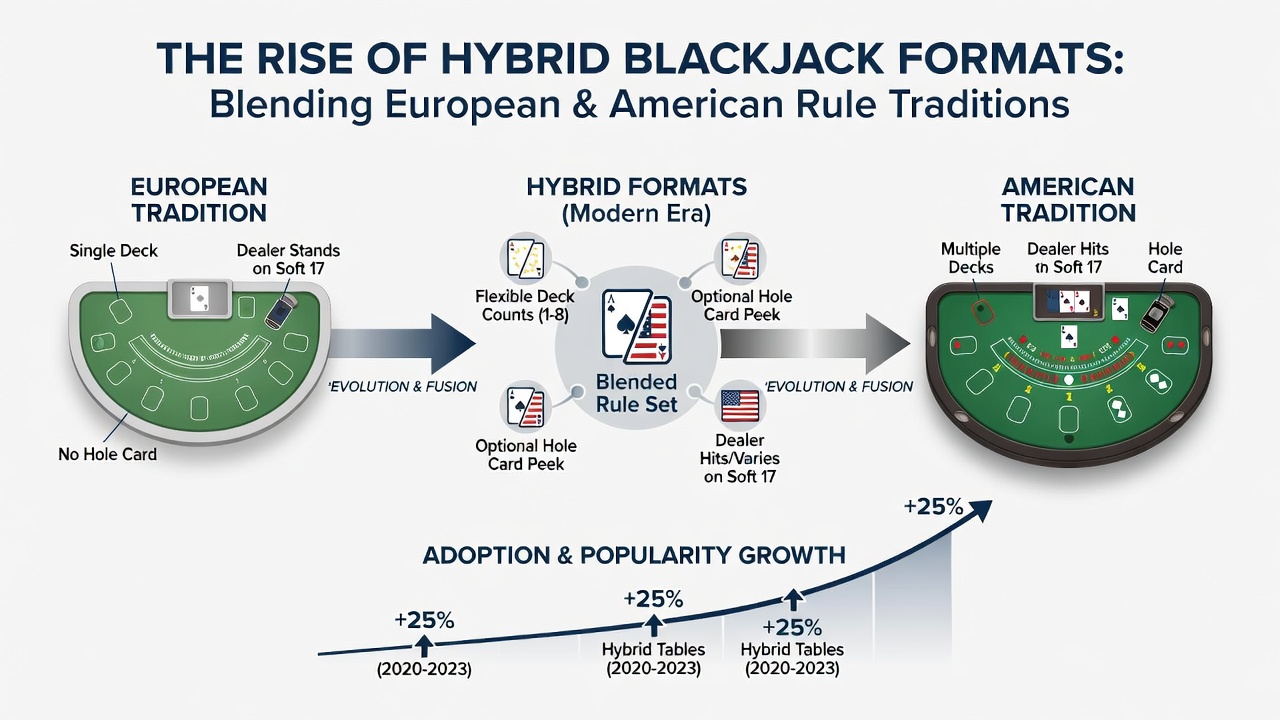 Close-up of digital blackjack interface displaying hybrid rules and strategy adjustments