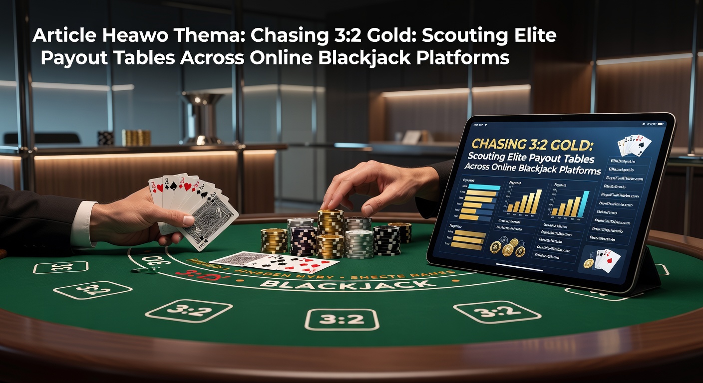 Digital screen displaying a blackjack table with 3:2 payout highlighted amid glowing chips and cards