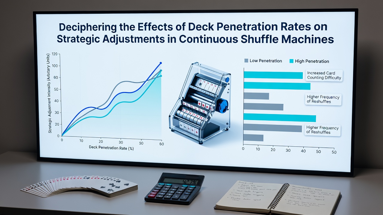 Close-up view of continuous shuffle machine mechanics illustrating card insertion and deck composition during live play