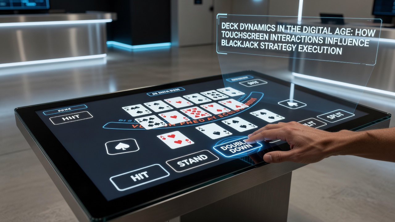 Split view comparing physical blackjack table cards being handled versus a digital touchscreen version with finger gestures