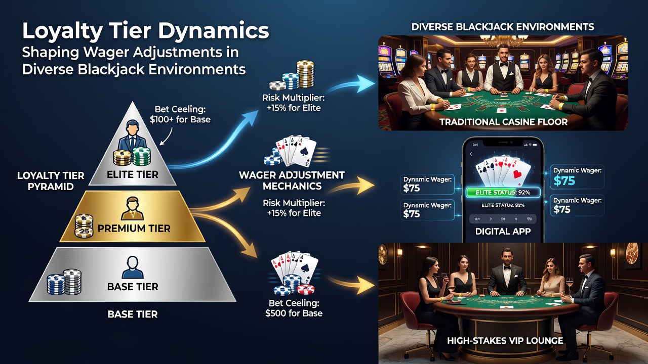 Digital blackjack interface showing loyalty tier progress and bet options