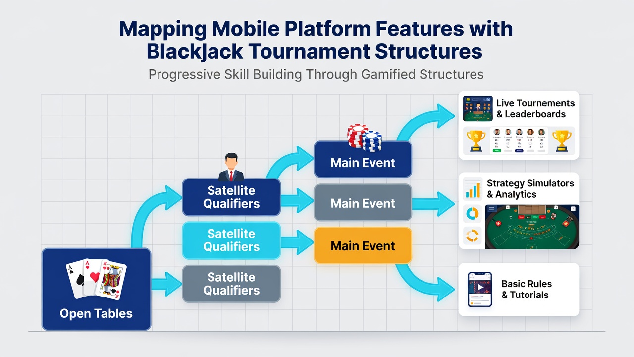 Tournament bracket visualization integrated into a mobile blackjack platform