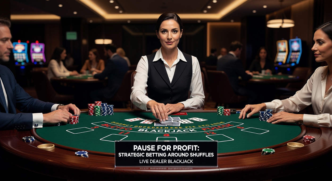 Close-up of a blackjack shoe post-shuffle, with the dealer inserting the cut card, illustrating the strategic betting window for players