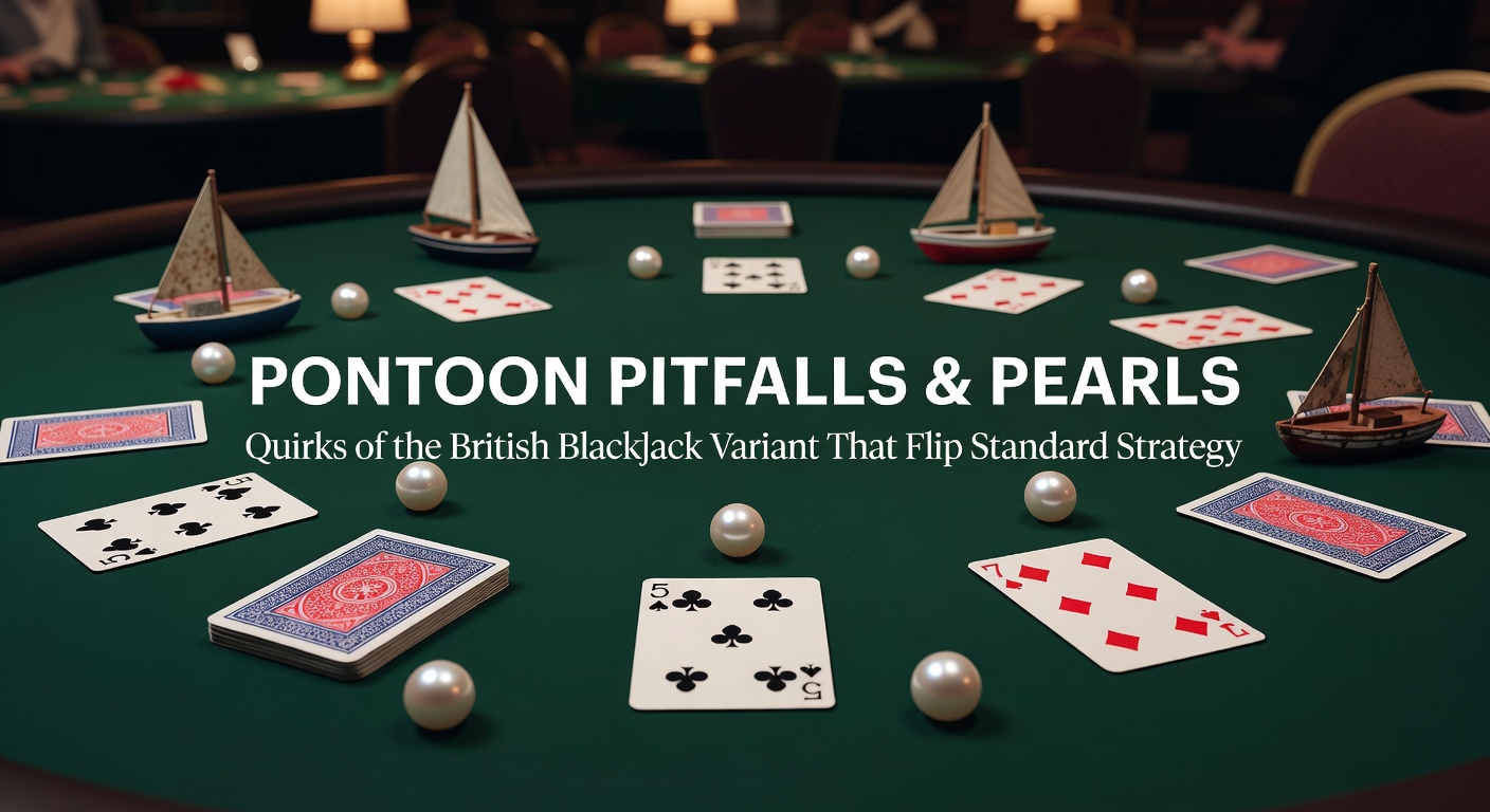 Classic Pontoon table setup with chips and cards, highlighting British variant quirks