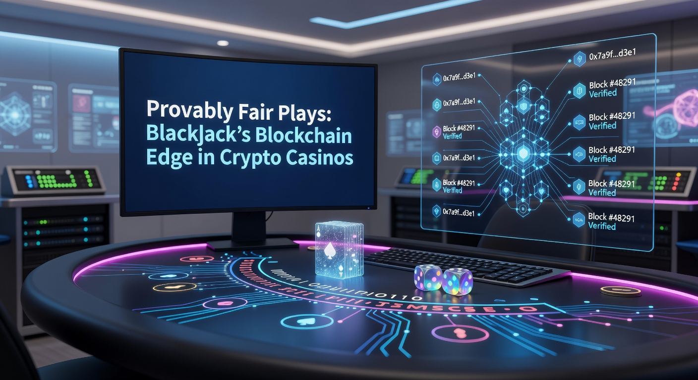 Digital visualization of blockchain hashes securing a blackjack hand in a crypto casino interface, showing transparent seed verification process