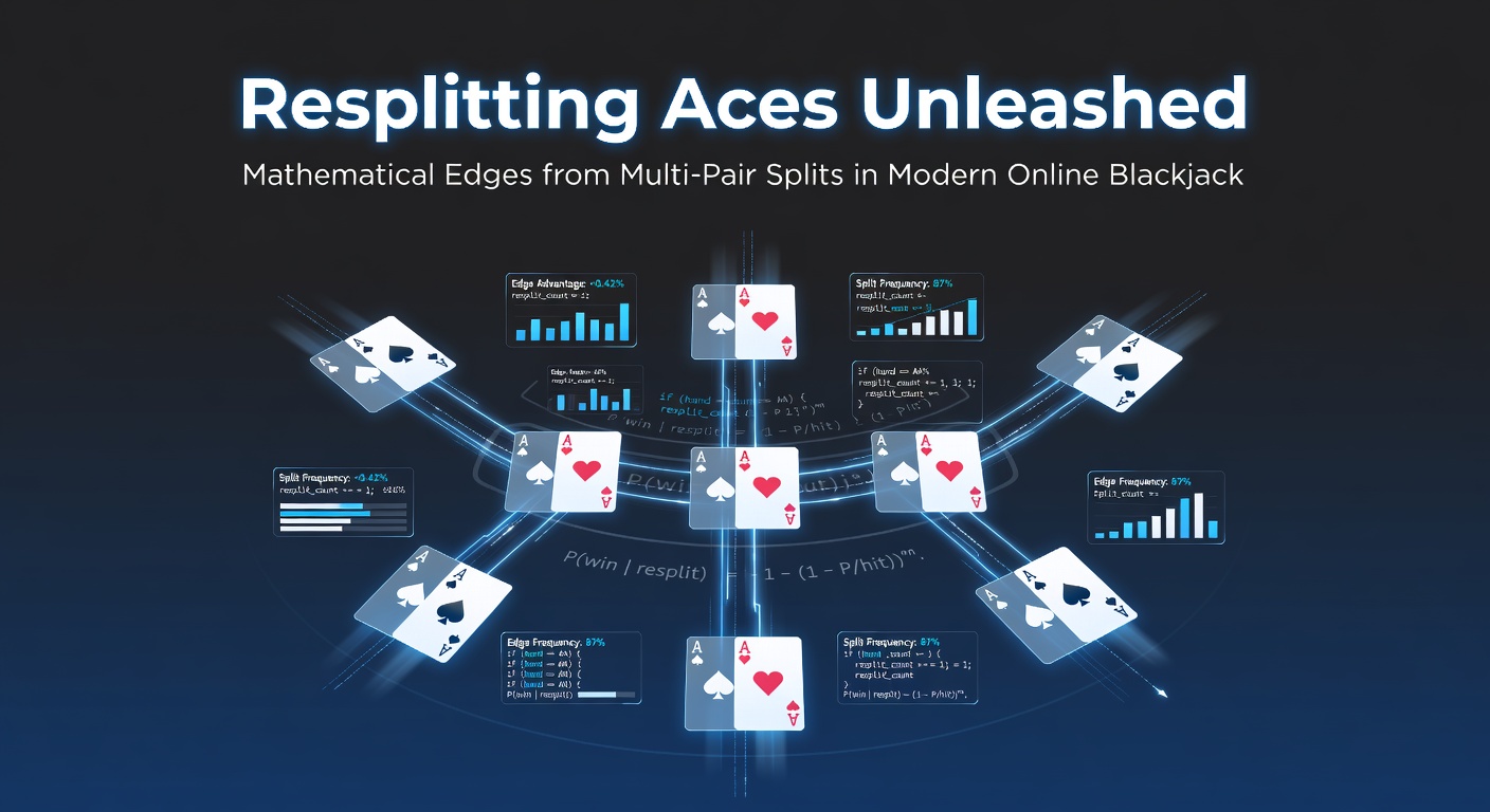 Digital blackjack table displaying multiple split ace hands, highlighting resplitting opportunities in an online interface
