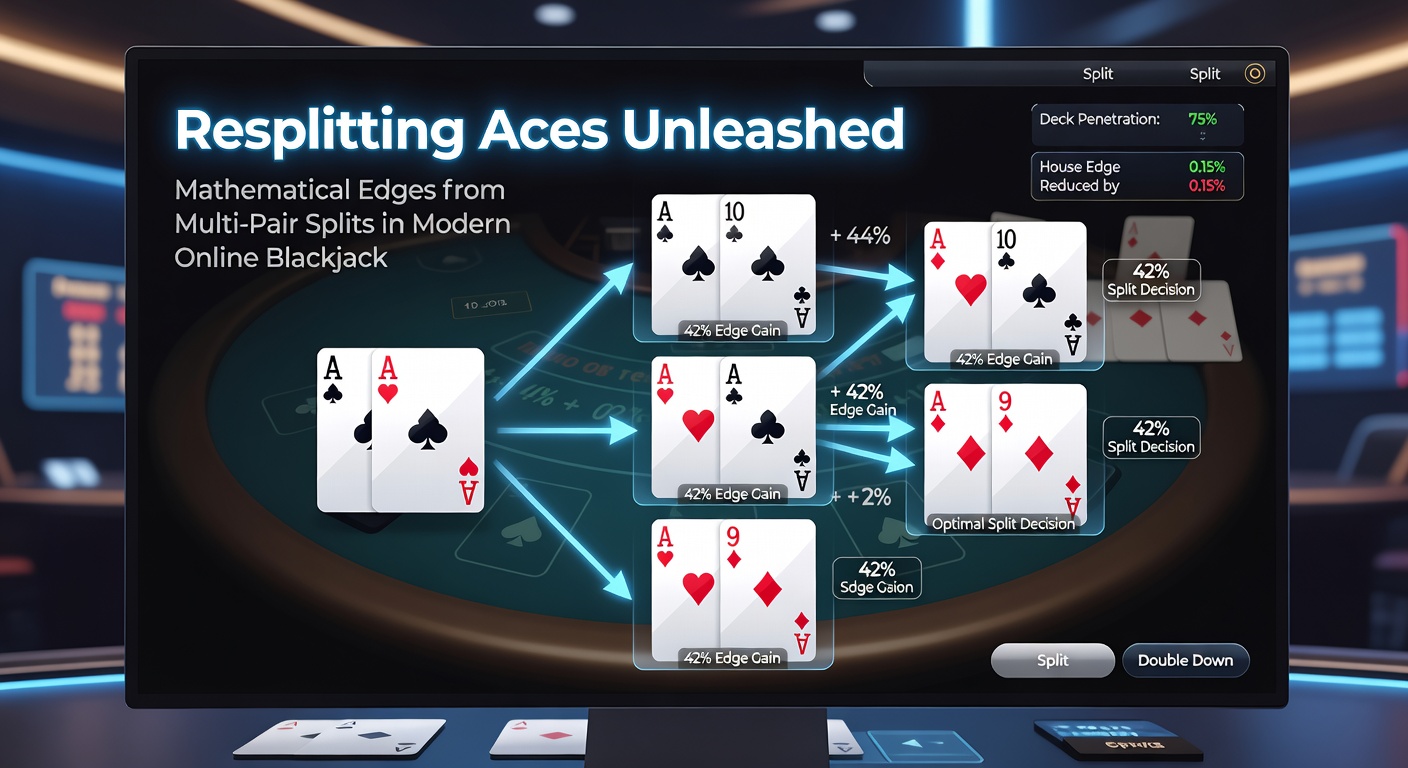 Close-up simulation chart of ace resplitting probabilities, showing expected value curves for multi-pair hands in six-deck blackjack