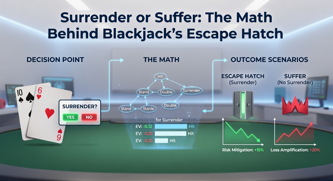 Strategy chart excerpt highlighting surrender zones in red for hands like 16 vs 9-10-A on a six-deck table