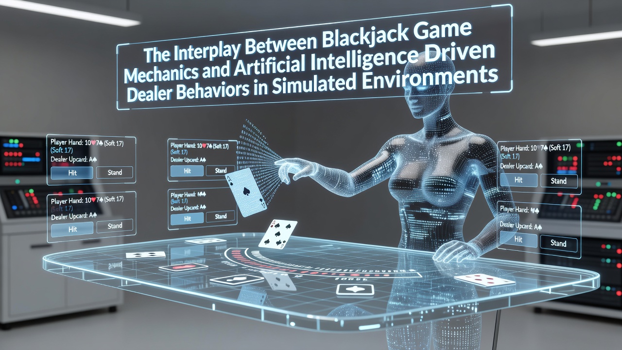 AI simulation of blackjack dealer analyzing card mechanics in a virtual casino environment