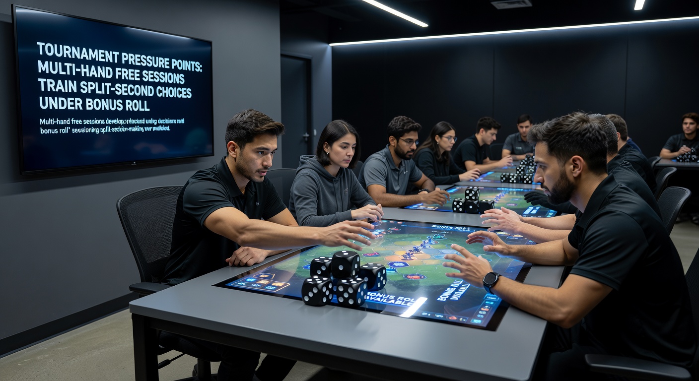 Digital blackjack interface displaying multiple active hands alongside a bonus rollover progress tracker during a tournament simulation