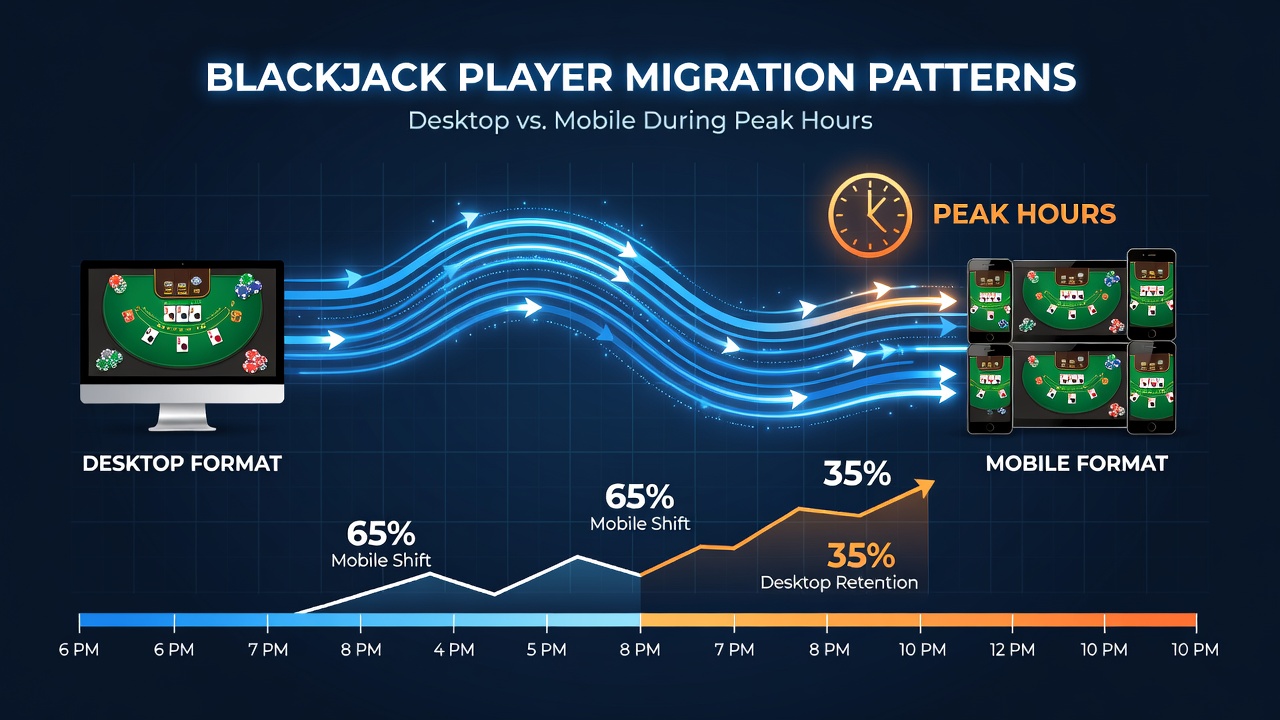Blackjack players switching between desktop and mobile devices during peak gaming hours