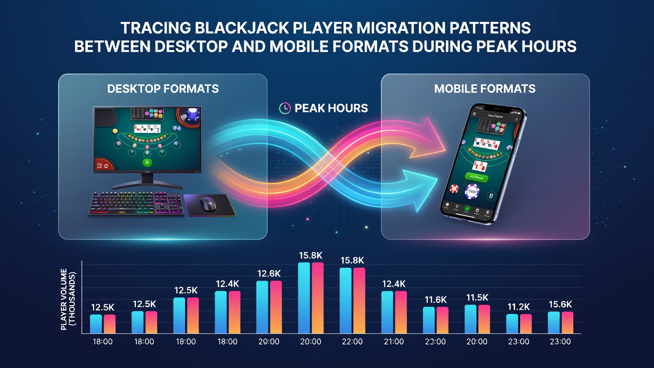 Analytics dashboard displaying blackjack player device migration during evening peak hours