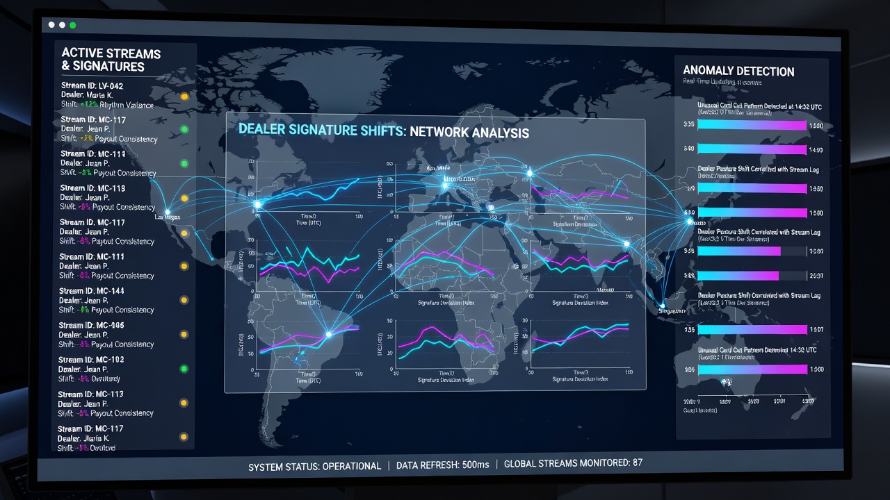 Data visualization dashboard tracking dealer signature metrics across synchronized blackjack streams