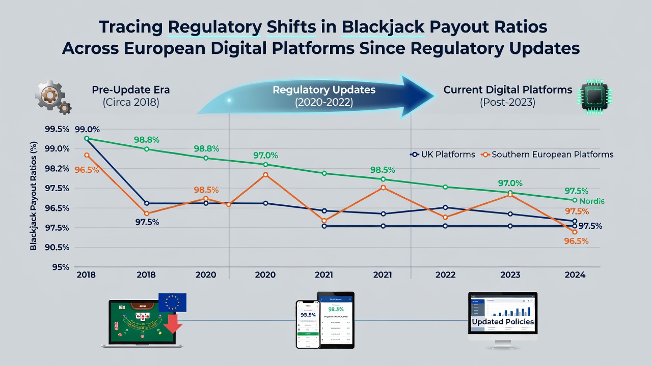 Overview of European digital blackjack platforms showing payout ratio changes after regulatory updates
